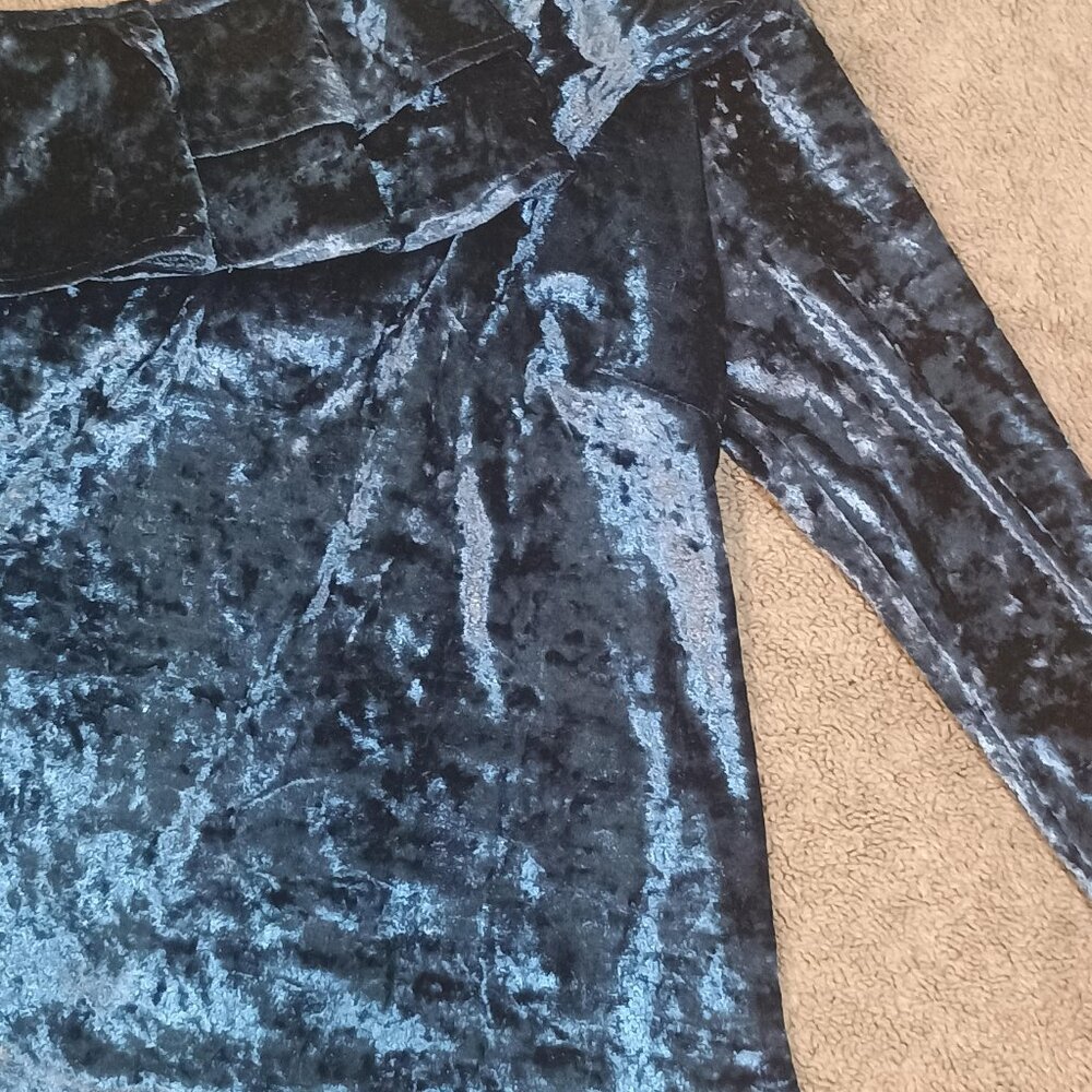 Anthropologie Entro/Ruffle Blouse/Womens Small/Royal Blue/Velvet Whimsigoth - Picture 8 of 11